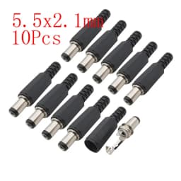 10Pcs 12V 5.5x2.1mm Plugs Jack DC Connectors 5.5*2.1mm DC Power Male Female Socket Nut Panel Mount DC Power Adapter Connector