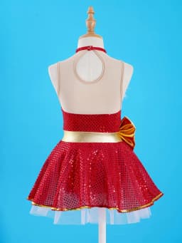 Christmas Elf Tutu Dress Ballet Dance Leotard Kids Girls Figure Skating Dress Sleeveless Mesh Bowknot Sequin Performance Costume
