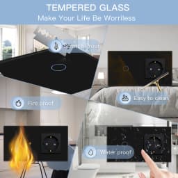 BSEED Touch Light Switch Wall Socket Glass 1/2/3Gang Touch Screen Switch Power Outlet Max.300W/Gang Led Switch Wall Socket Black