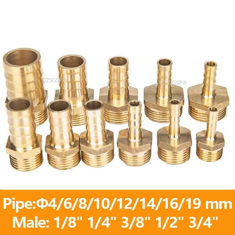 Brass Pipe Fitting 4mm 6mm 8mm 10mm 12mm 19mm Hose Barb Tail 1/8" 1/4" 1/2" 3/8" BSP Male Connector Joint Copper Coupler Adapter