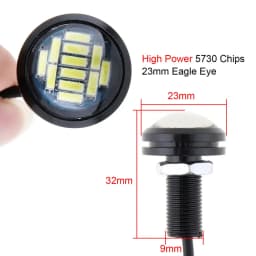 DC 12V 18W Eagle Eye LED 23mm Hawkeye Reverse Backup Light High Power White Car Fog Round DRL Bulb Reverse Parking Signal Lamps