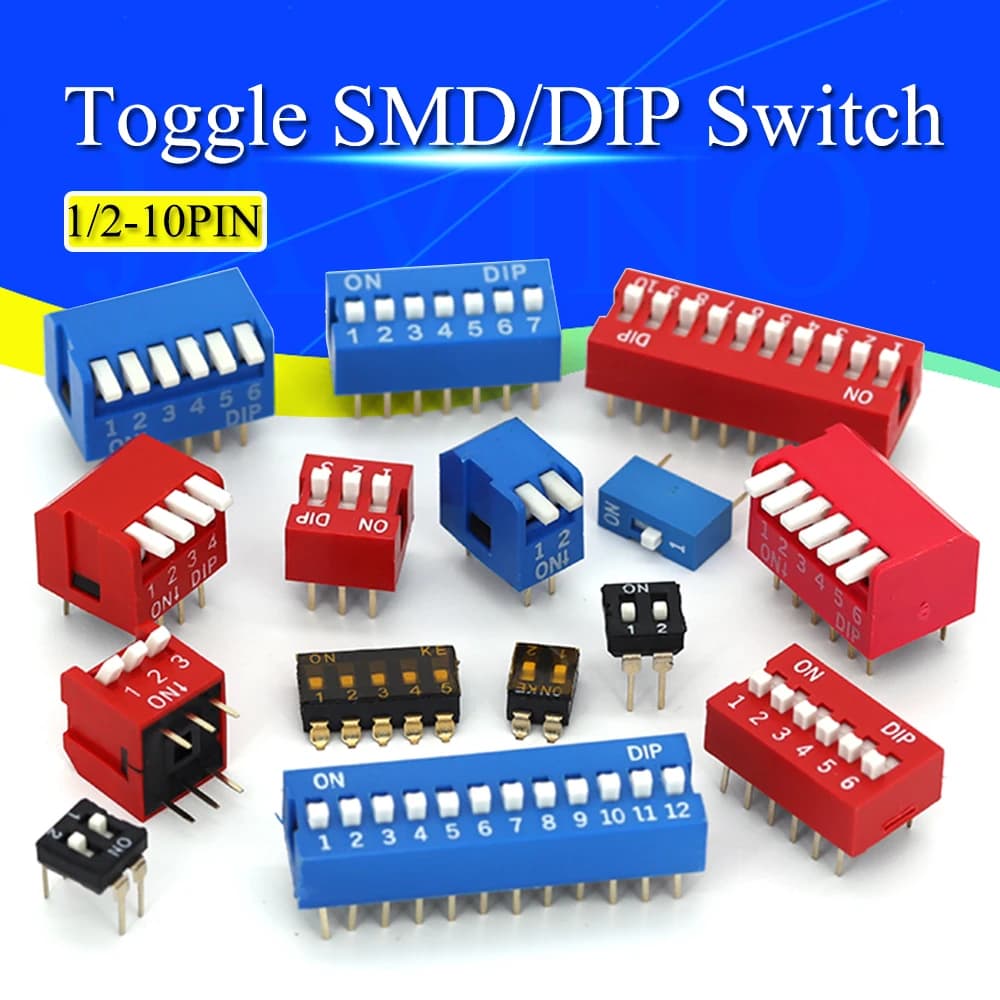 5-50PCS Slide Type Switch Module 1 2 3 4 5 8 10PIN /1.27/2.54mm Position Way DIP/SMD Pitch Toggle Switch Blue Snap Switch Dial