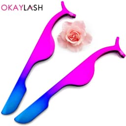 OKAYLASH Stainless Gold False Eyelash Tweezers Rose Gold Fake Eye Lash Extension Multi Color Applicator Clamp Private Label