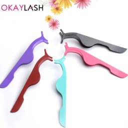 OKAYLASH Stainless Gold False Eyelash Tweezers Rose Gold Fake Eye Lash Extension Multi Color Applicator Clamp Private Label