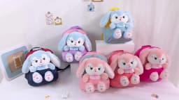 Plush 3D Rabbit Backpack for Boys Girls Kids Children SchoolBag Cute Bow Tie Cartoon School Bags Kindergarten Preschool Baby Bag