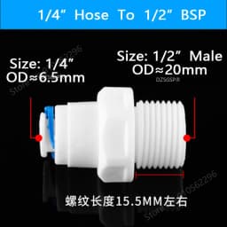 RO Water Straight Pipe Fitting 1/4" 3/8" OD Hose 1/8" 1/4" 3/8" 1/2" 3/4" BSP Male Female Thread Plastic Quick Connector System