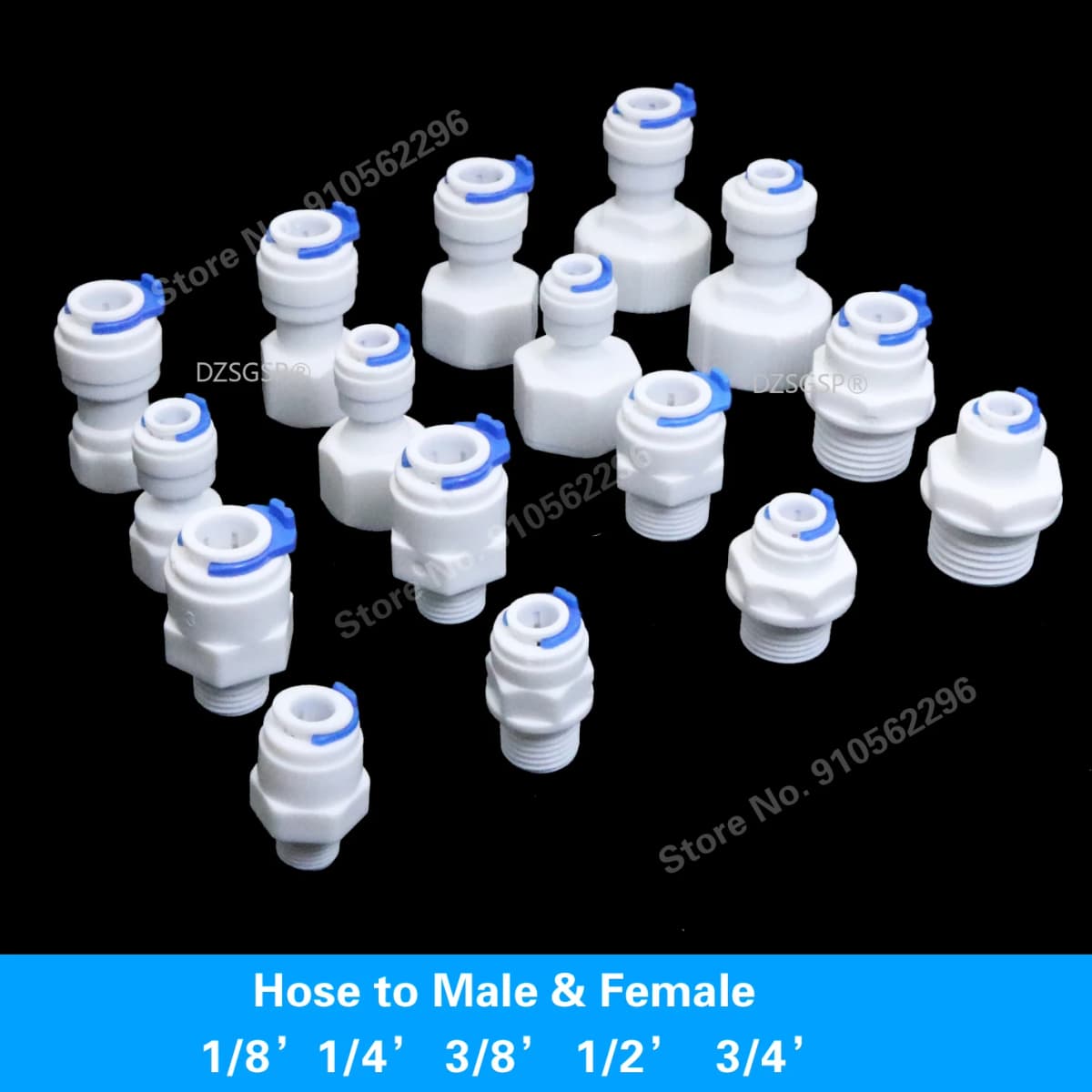 RO Water Straight Pipe Fitting 1/4" 3/8" OD Hose 1/8" 1/4" 3/8" 1/2" 3/4" BSP Male Female Thread Plastic Quick Connector System