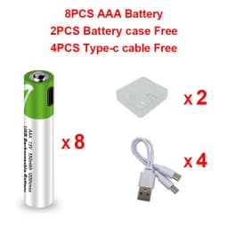 High Capacity 1.5V AAA 750 MWh USB Rechargeable Li-ion Battery for Remote Control Wireless Mouse + Cable