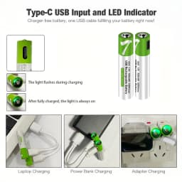 High Capacity 1.5V AAA 750 MWh USB Rechargeable Li-ion Battery for Remote Control Wireless Mouse + Cable
