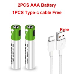 High Capacity 1.5V AAA 750 MWh USB Rechargeable Li-ion Battery for Remote Control Wireless Mouse + Cable