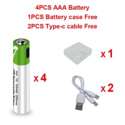High Capacity 1.5V AAA 750 MWh USB Rechargeable Li-ion Battery for Remote Control Wireless Mouse + Cable