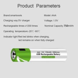 High Capacity 1.5V AAA 750 MWh USB Rechargeable Li-ion Battery for Remote Control Wireless Mouse + Cable
