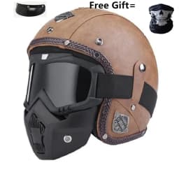 Retro Vintage Helmet Motorcycle 3/4 Open Face DOT Approved Visor PU Leather Casco Moto Helmet Motocross Helmets With Goggle Mask