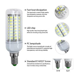 LED Lamp E27 E14 SMD 5730 220V Corn Bulb 24-72 LEDs Chandelier Candle Light for Home Decoration - Energy Efficient Lighting