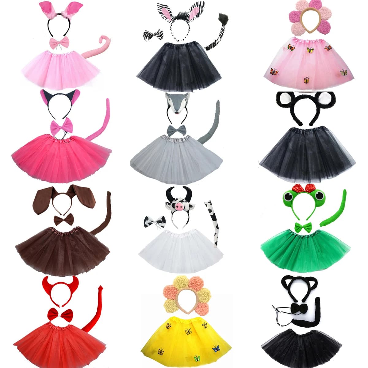 Animals Children Headband Tutu Skirt Tail Bow Kids Girl Party Props Elephant Tiger Fox Halloween Costume Cosplay