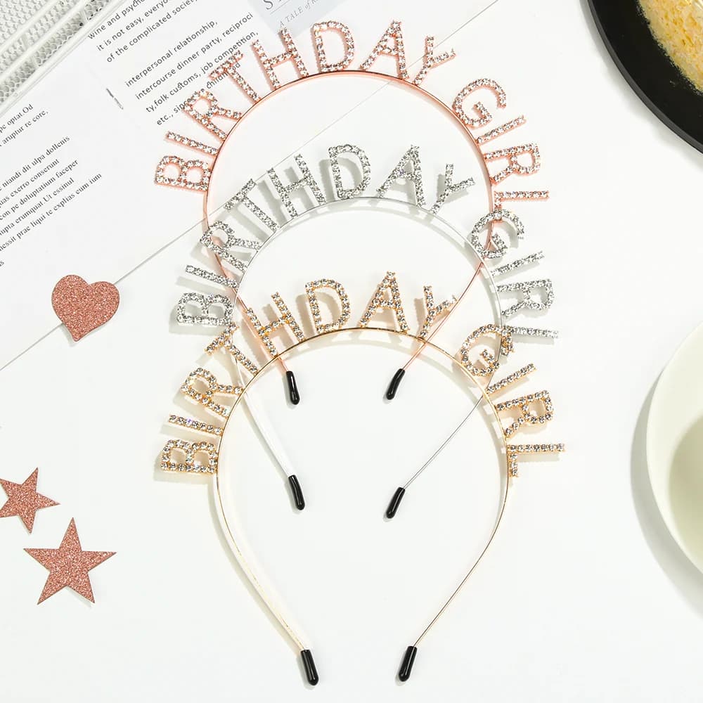 Fashion Sweet Birthday Girl Headband Metal Alloy Rhinestone Birthday Party Tiara Hair Hoop Princess Crown Women Headwear