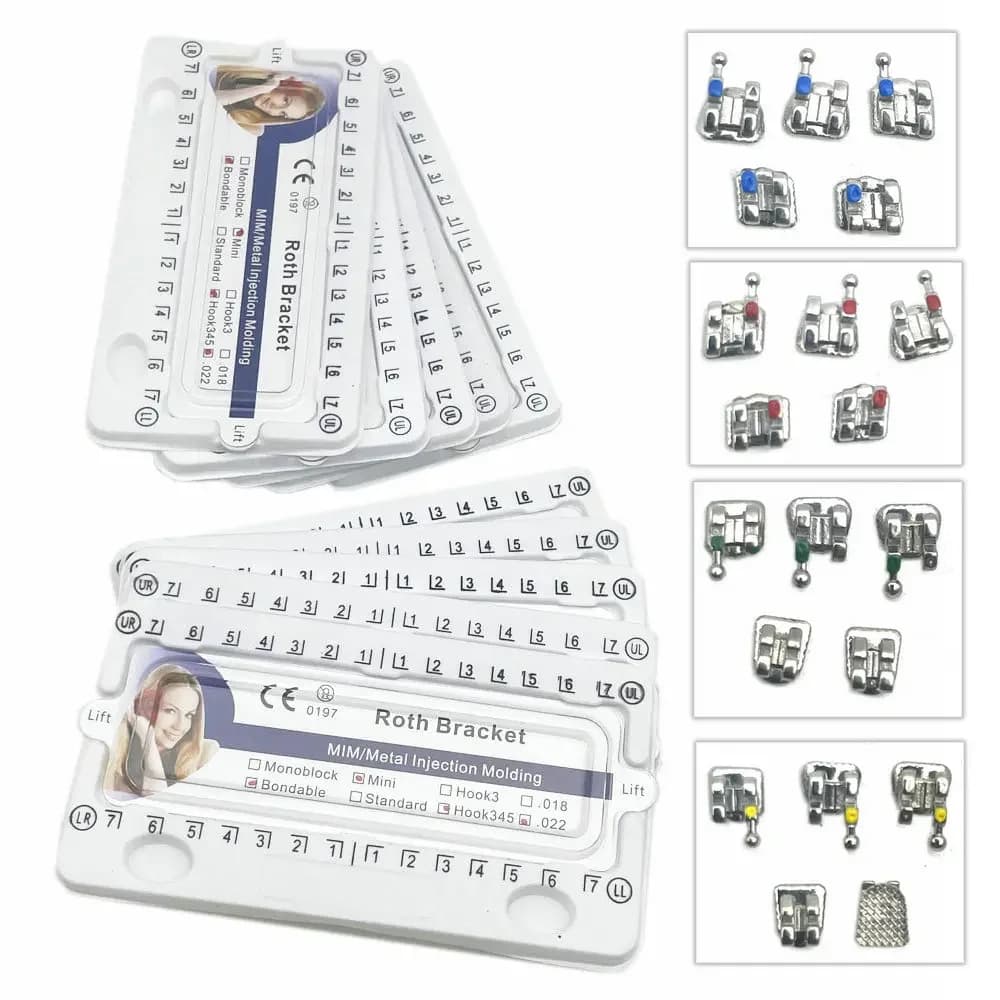 10Packs Dental Orthodontic Metal Bracket Braces Dental Mini Roth/MBT Bracket 022"/018" Slot with Hook