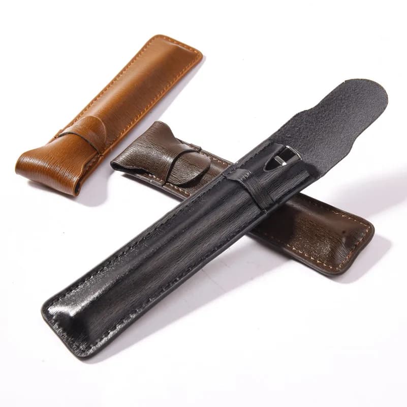 Pen Bags Separated By Single Storage Bags-Sided Leather of Pure-Color Stationery Case
