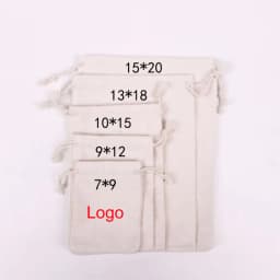 100pcs/Lot Natural Cotton Bags 7x9 9x12 10x15 13x18 15x20cm Drawstring Gift Pouches Home Storage Sacks Packing Bag Custom Logo
