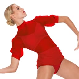 3 Piece Stretch Mesh Mock Neck Pullover Top Puff Sleeves Shirring Sides Modern Dance Costume Jazz Wear Performance Outfit
