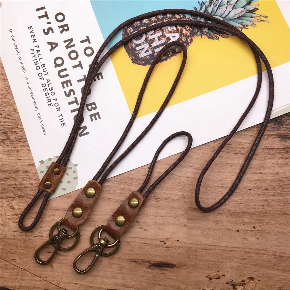 Genuine Leather Lanyard for Mobile Phone Badge Keys ID Credit Work Card Holder Wrist Neck Lanyard Strap Key Ring Chain Keychain
