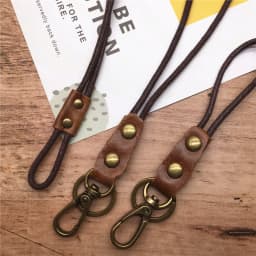 Genuine Leather Lanyard for Mobile Phone Badge Keys ID Credit Work Card Holder Wrist Neck Lanyard Strap Key Ring Chain Keychain