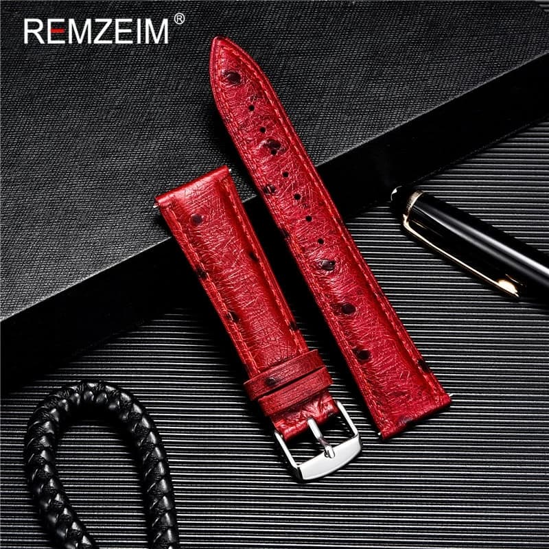 REMZEIM Ostrich Pattern Leather Watchbands Bracelet Black Blue Red Brown Watch Strap For Women Men 18 20 22mm Wrist Band