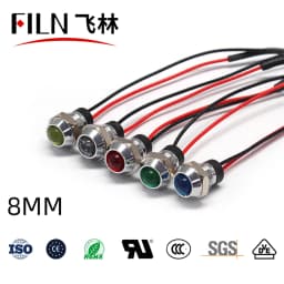 FILN 8mm Socket Head Waterproof 12v 24v 220v 110v Kitchen Equipment Pilot Lamp Led Indicator Light with Wire