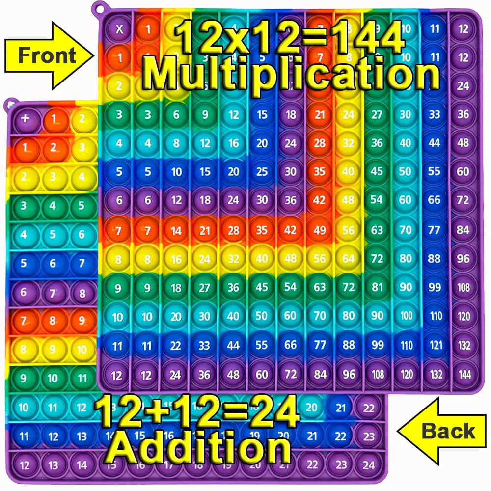 12x12 Multiplication 12+12 Addition Push Its Bubble Fidget Toys, Right Angle Rainbow Educational Teaching Toys