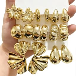 12pcs Fashionable Lightweight CCB Smooth Flower, Bow, Heart Shaped Earring Set, Suitable For Daily Life Or Party Wear,