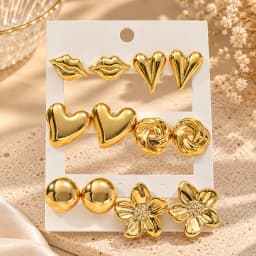 12pcs Fashionable Lightweight CCB Smooth Flower, Bow, Heart Shaped Earring Set, Suitable For Daily Life Or Party Wear,