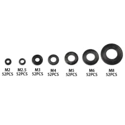 364Pcs Metric M2 M2.5 M3 M4 M5 M6 M8 Black Nylon Rubber Flat Ring Plain Repair Washer Furniture Gasket Assortment Kit