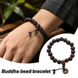 1Pc Wood Bead New Buddha Bracelet Buddhist Bangle Prayer Beads Copper Coin Women Men Lucky Religion Bracelets Charm Jewelry