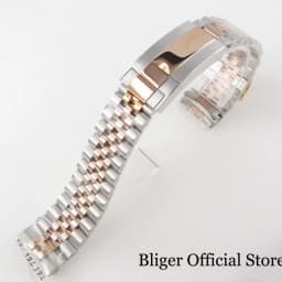 Silver Black 20mm Width Stainless Steel Watch Strap Bracelet Two Tone Gold/Rose Gold Glide Lock Clasp for Dive Men Watch
