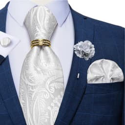 8cm Men Tie White Solid Necktie Men's Formal Wedding Party Ties Cufflinks Hanky Flower Brooch Set Men Gift Corbatas DiBanGu