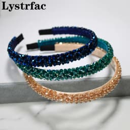 Lystrfac Solid Color Luxury Rhinestone Headband for Women Beads Bezel Shiny Hairband Girls Bride Wedding Hair Accessories