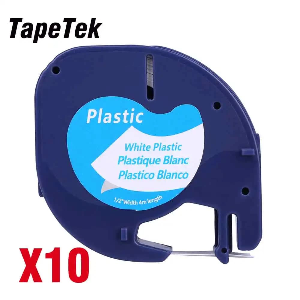 TapeTek 10 Compatible Dymo LetraTag 91221 Black on White (12mm x 4m) Plastic Label Tapes 91201 91221 59422 S0721660