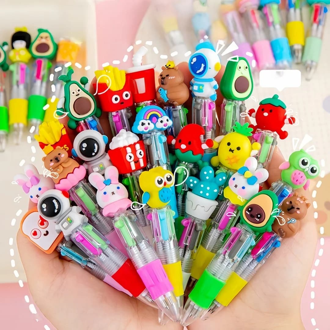 1-30Pcs Cute Cartoon Solid Color Four-Color Pen Mini Pocket Notebook Pen Creative Press Multi-Head Switch for Bullet Journals