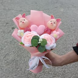 Anime Winnie the Pooh Pig Elephant Handmade Flower Bouquet Plush Doll Wedding Graduation Valentine Christmas Birthday Gifts