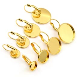 316 Stainless Steel Gold Plated 6-25mm French Lever Cabochon Earring Setting Blank Base Cameo Tray DIY Ear Jewelry Findings
