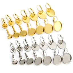 316 Stainless Steel Gold Plated 6-25mm French Lever Cabochon Earring Setting Blank Base Cameo Tray DIY Ear Jewelry Findings