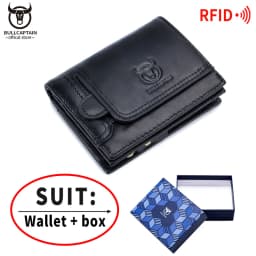 BULLCAPTAIN 100% Genuine Leather Men's Rfid Wallet Multifunctional Storage Bag Coin Purse Wallet Card Case
