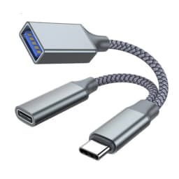 USB C OTG Adapter, 2 in 1 USB C Splitter with PD10W Fast-Charging Type-C Otg and USB A Female Port Nylon Braid Cable