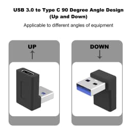 NNBILI Right Angle USB Adapter 90 Degree Up and Down Angle USB 3.0 Male to Type C Female Connector for Laptop Tablet and Phones