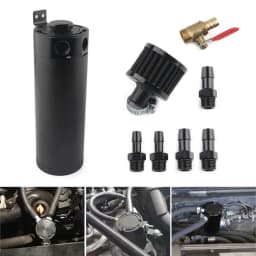Universal Billet Aluminum Baffled 2-port New Long Oil Catch Can Tank with Breather Filter Engine Mini Oil Separator
