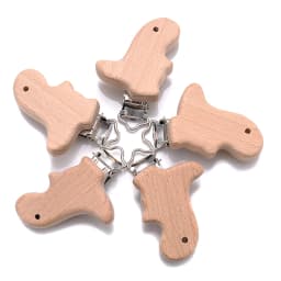 5pcs Woode Pacifier Baby Beech Wooden Animal Pacifier Metal Clips Holder Heart Pacifier Chain Teether Accessories