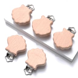 5pcs Woode Pacifier Baby Beech Wooden Animal Pacifier Metal Clips Holder Heart Pacifier Chain Teether Accessories