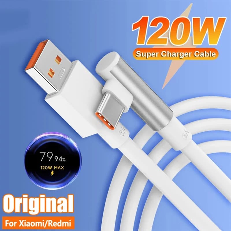 120W 100W 90W For Xiaomi 6A USB Type C Turbo Charge Cable For Mi 14 13 12 Pro Poco F4 GT Redmi Note 13 K60 90 Degree Tipo C Cabo