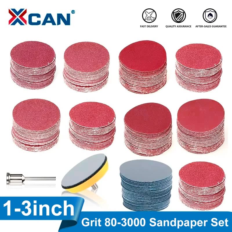 XCAN Sanding Disc 1/2/3inch Round Abrasive Dry Sandpaper with Back-up Pad For Polishing Cleaner Tools Sanding Paper