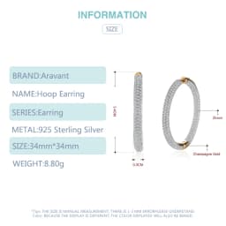 925 Silver 34mm 18K Gold Circle Hoop Earrings For Women Fashion Wedding Jewelry